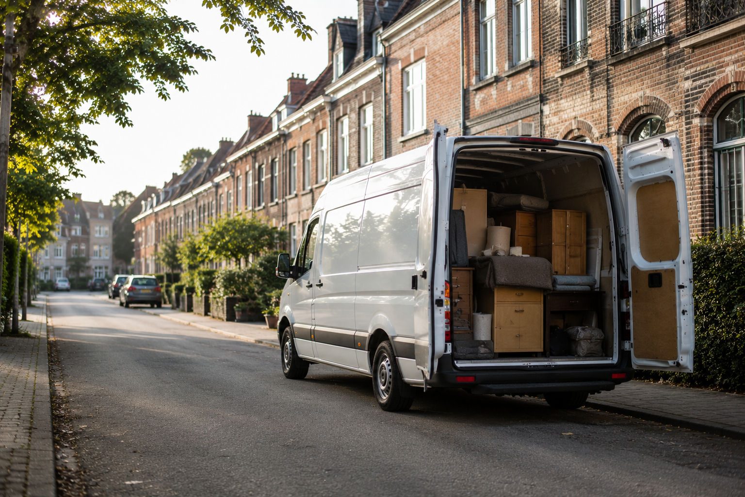 REMOVO laadt meubels in een bestelwagen tijdens een ophaling